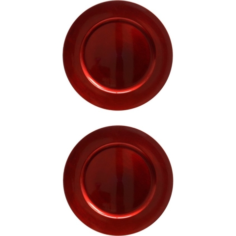 12x stuks diner borden/onderborden rood glimmend 33 cm