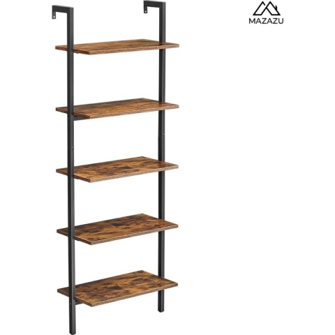 MIRA Home - Ladderrek - Stellingkast - Kast - Boekenrek - Industrieel - Bruin - Zwart - 60x30x172cm