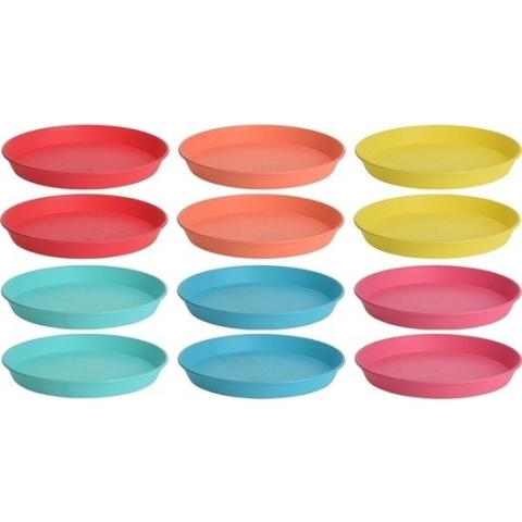 12x Gekleurde borden kunststof 23 cm - Campingservies/picknickservies