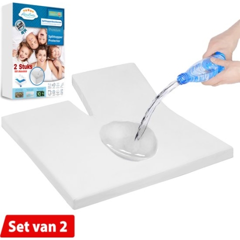 Splittopperbeschermer Waterdichte molton (set van 2) - Split topperbeschermer - Hoeslaken badstof - Antibacteriëel - Rondom Elastiek | Wit | Waterdichte Matras Beschermer Incontinentie Splittopper beschermer 160 x 200 - 200 GSM