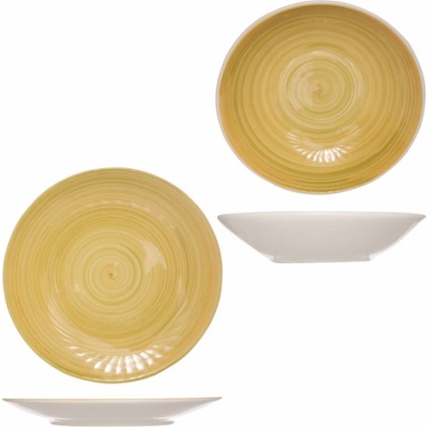 Bordenset 4x stuks diep bord en 4x stuks dinerbord Turbolino geel 21 cm - 27 cm - Borden van aardewerk