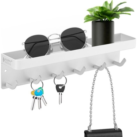 Happy Goods® - Sleutelrekje Wit - Zelfklevend / Magnetisch / Boren - Sleutelkastje - RVS - Sleutelhouder - Incl. Schroeven