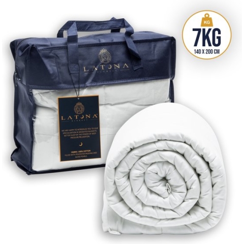 Latona Blanket® Verzwaringsdeken 7kg - Weighted Blanket - Wit - 140 x 200cm - 100% katoen - 7-laags