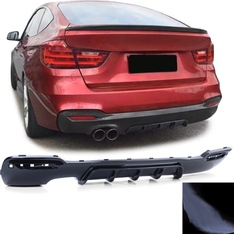 Bmw 3 serie F34 GT M Pakket Achterbumper Diffuser Glans Zwart Dubbele Uitlaat Uitsparing Links M Performance Look 318 320 330 335 340 M3