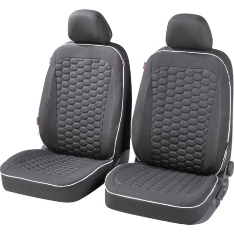 Premium autozetelhoezen Kendal met rits, ZIPP-IT zetelhoezen, 2 voorzetelhoezen zwart/wit 11863