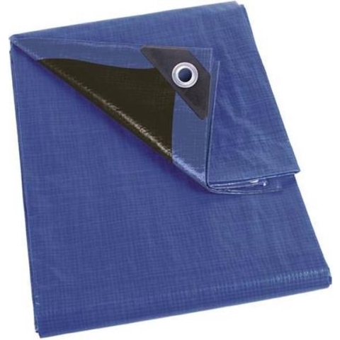 Perel Dekzeil, zeer sterk, 20 ringen, versterkte hoeken, vierkant, blauw/zwart, 140 g/m², 5 x 5 m