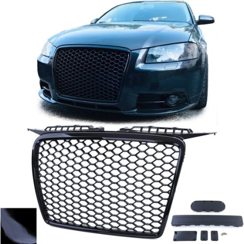 Audi A3 8P 05 t/m 08 Sport Grill Zonder Embleem Hoogglans Zwart Honingraat Quattro Look S3 RS3 Tsi Tdi Styling