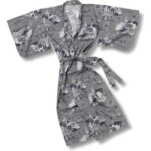 TA-HWA - Japanse Kimono - Dames Yukata -  Waaiermotief Blauwwit- One Size