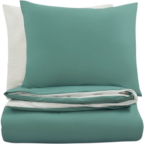 Dekbedovertrek My Luxe. - 100% percal katoen - 200x200/220 - double face mineraalgroen wit