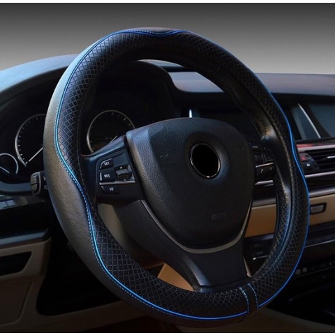 Universele antislip lederen beschermhoes met autowielmanchet en binnenuitrusting voor auto's, SUV's en SUV's vrachtwagens zwart/blauw