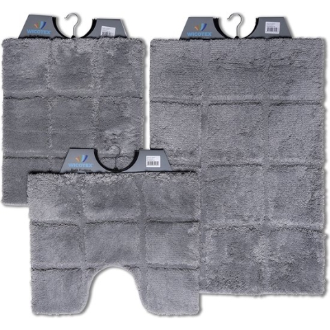 Wicotex-Badmat-set-Badmat-Toiletmat-Bidetmat ruit grijs-Antislip onderkant-WC mat-met uitsparing