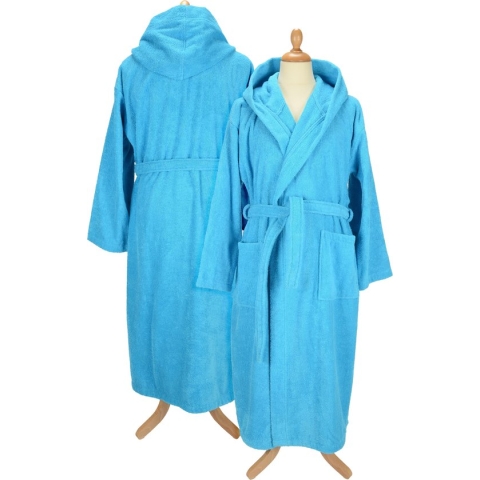 ARTG® Robezz - Badjas met Capuchon - 100% Badstof Katoen -Aqua Blue - Maat L/XL