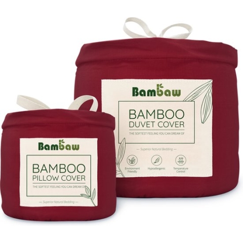 Bamboe Beddengoed Set - Dekbedovertrek 240x220 met 2 Kussenslopen 50x75 - Bourgondy - Hypoallergeen lakenset  -  Extra - breed King Size  -  Eindejaarscadeau  -  3 Stuks  -  Bambaw