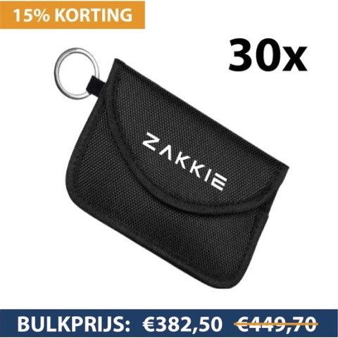 "ZAKKIE" Signaal blokkerend autosleutelzakje - Beschermt uw auto tegen diefstal door relay attack/hacking - RFID Beschermhoes - Autodiefstal -Geschikt voor alle keyless entry autosleutels! - 30 STUKS