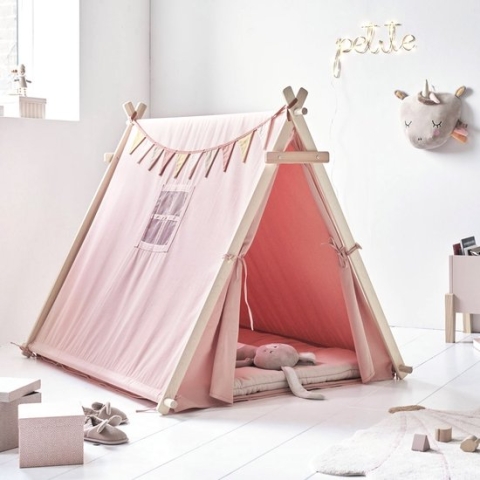 Petite Amélie ® Tipi Tent Kinderen (Uniek) met Vloermat - Tipi Speeltent inc. Opbergtas & Slinger - Extra Veilig door Netraampje + Massief Houten Tentstokken - Roze - H.104x B.103x L.127,5 cm