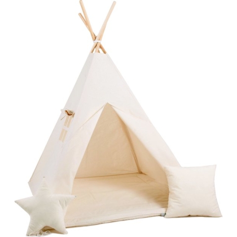 TIPI tent Beige voor kinderen met accessoires | 2 kussens en speelmat