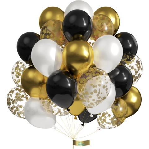 Luna Balunas 50 Stuks Latex Ballonnen Goud Zwart Helium Confetti