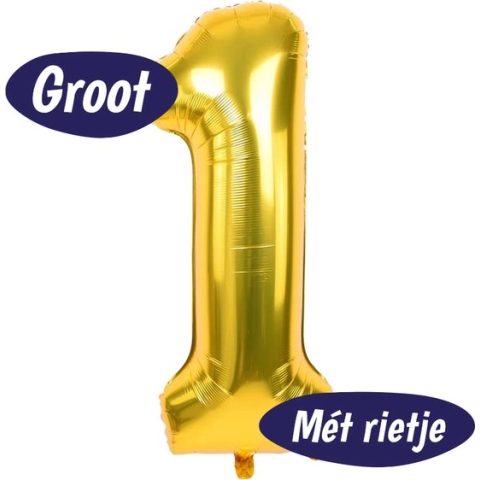 Cijfer Ballonnen - Ballon Cijfer 1 - 70cm Goud - Folie - Opblaas Cijfers - Verjaardag - 1 Jaar, 16 Jaar, 18 Jaar, 21 Jaar - Versiering
