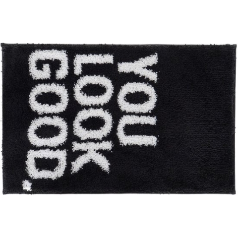 Badmat/badkamerkleed You Look Good zwart 80 x 50 cm rechthoekig - Matten voor de badkamer