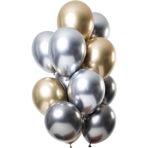 Folat - ballonnen Mirror Effect Onyx 33 cm - 12 stuks