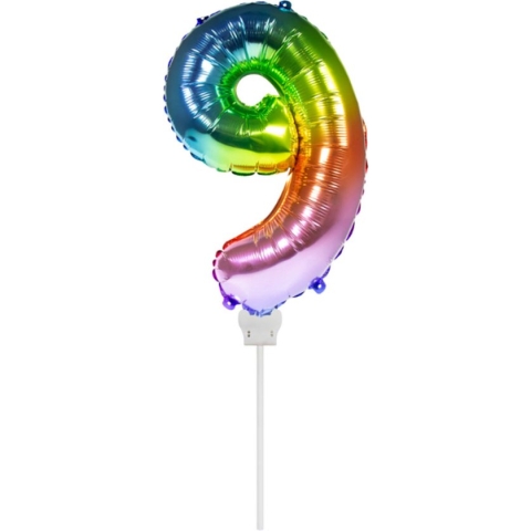 Folat - Folieballon cijfer mini cijfer 9 Regenboog