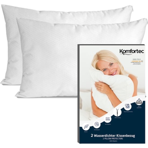 Komfortec Set van 2 Waterdichte Kussenbeschermers 50x70 cm - Ademende Molton, Kussenhoes - Hypoallergene Onderslopen - Anti-mijt