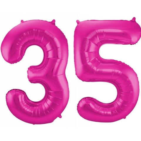 Cijfer ballonnen - Verjaardag versiering 35 jaar - 85 cm - roze