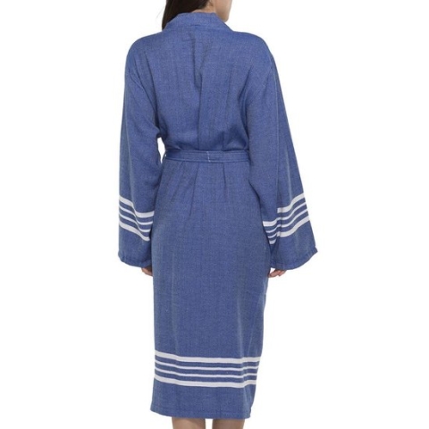 Hamam Badjas Krem Sultan Royal Blue - S - unisex - hotelkwaliteit - sauna badjas - luxe badjas - dunne zomer badjas - ochtendjas