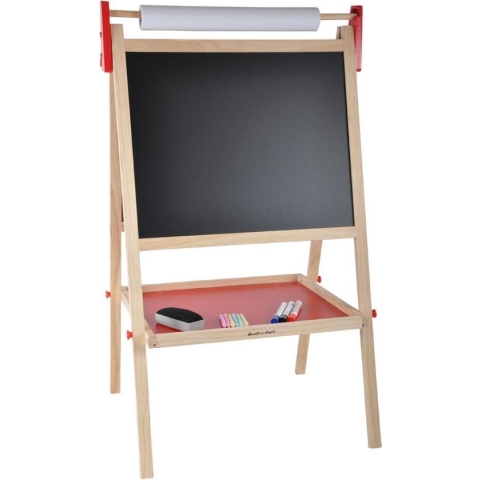 Bandits & Angels schoolbord Classic - 3 jaar - jongens en meisjes - krijtbord, whiteboard, magneetbord - papierrol en 10 accessoires - hout - naturel en rood