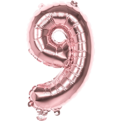 Boland - Folieballon '9' roségoud (36 cm) 9 - Rose Goud - Cijfer ballon