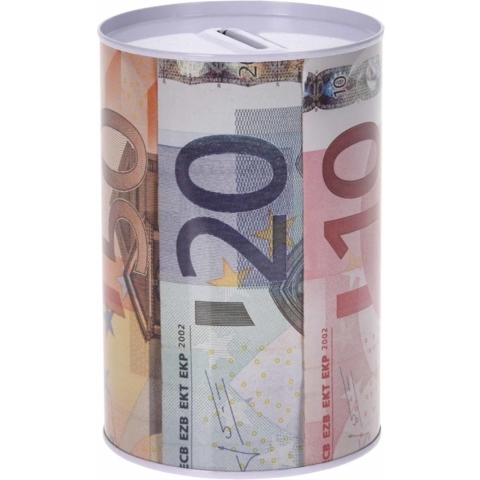Spaarpot euro biljetten rechtop 10 x 15 cm - Blikken/metalen spaarpotten met euro biljetten