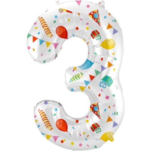 Folat - Folieballon Cijfer 3 Joyful Party - 86 cm