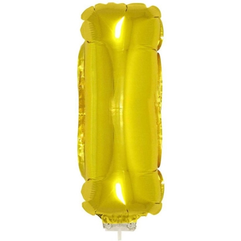 Gouden opblaas letter ballon I op stokje 41 cm