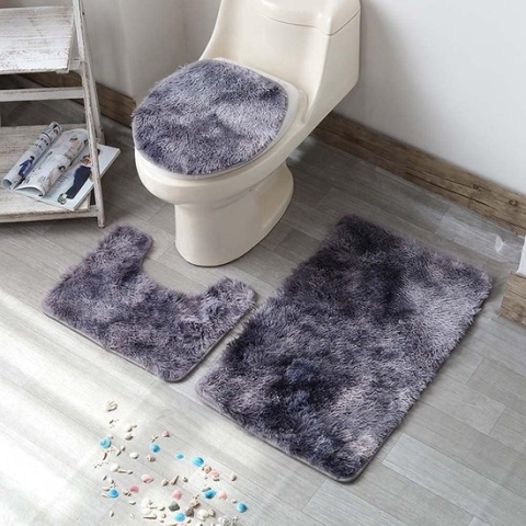 Badkamer Tapijt Set 3 Stks Zachte Absorberende Antislip Badmat, U-vormige Contour Rug & Toilet Deksel Cover Wasbaar, Grijs