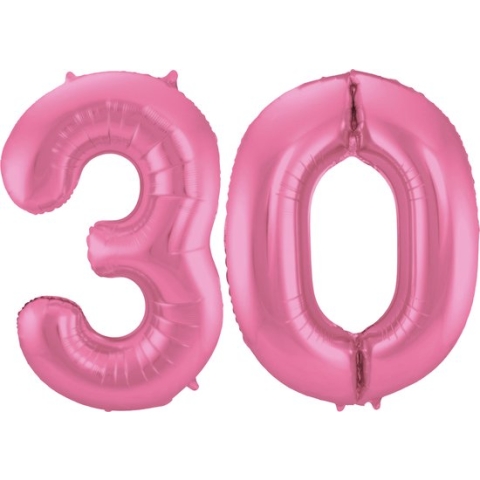 Folat Folie ballonnen - 30 jaar cijfer - glimmend roze - 86 cm - leeftijd feestartikelen verjaardag
