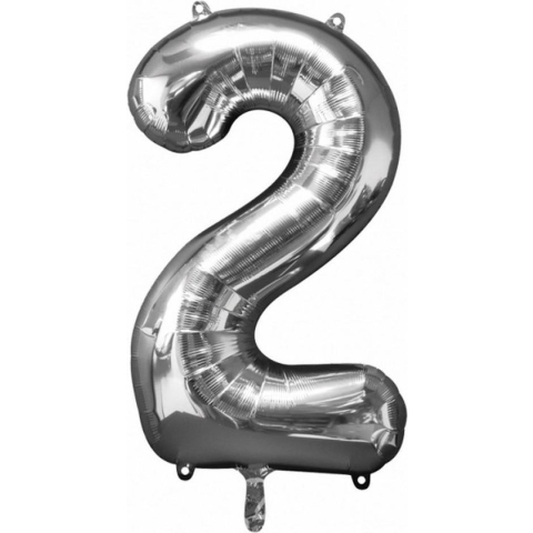 Folie Ballon Nummer 2 50x88 cm Zilver