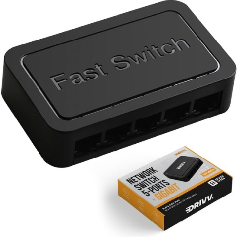 Drivv. Netwerk Switch - Tot 1000Mbps - 5 Poorten - Internet Switch - RJ45 splitter - zwart