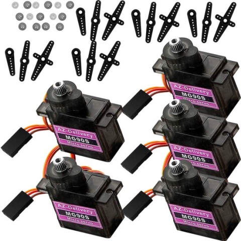 AZDelivery 5 x Servo MG90S Micro Servo Motor compatibel met Arduino Inclusief E-Book!