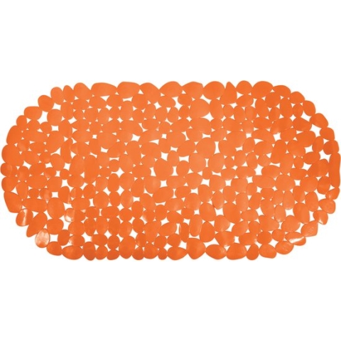 MSV Douche/bad anti-slip mat - badkamer - pvc - oranje - 35 x 68 cm - zuignappen - steentjes motief