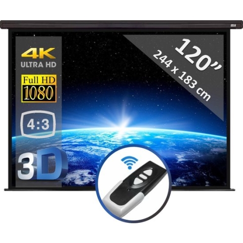 Elektrisch projectiescherm met afstandsbediening - 120" (3m05) - 244 x 183 cm - 4:3 - beamer scherm - ZWARTE behuizing