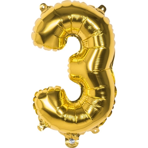 Boland - Folieballon '3' goud (36 cm) 3 - Goud - Cijfer ballon