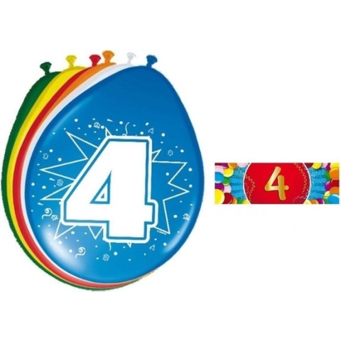Ballonnen 4 jaar van 30 cm 16 stuks + gratis sticker