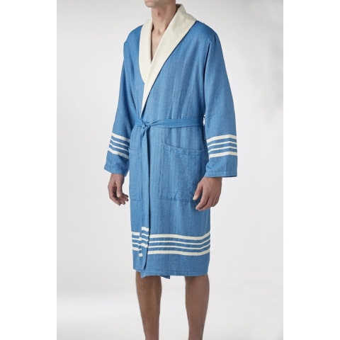 Gevoerde Hamam Badjas Krem Sultan Petrol Blue - XXL - Hotelkwaliteit - Sjaalkraag - Luxe badjas - Badstof - Sauna Badjas - Ochtendjas - Badmantel