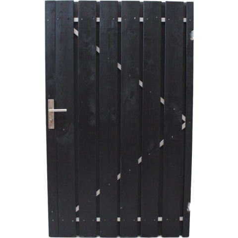Schuttingdeur tuindeur tuinpoort zwart gespoten inclusief stalen frame en cilinderslot 110 x 180 (rechtsdraaiend)