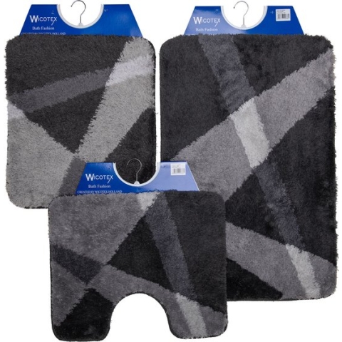 Wicotex-Badmat-set-Badmat-Toiletmat-Bidetmat grijs gestreept-Antislip onderkant-WC mat-met uitsparing