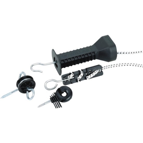 ZoneGuard Poortgreep elastiek ritset - Schrikdraad - Afrasteringdraad - Set - Zwart - 4.5m