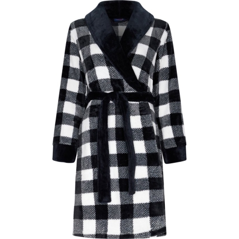 Zachte fleece, overslag dames ochtendjas 'trendy chunky checks'