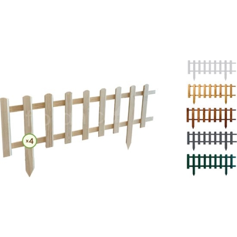 Floranica Grenen tuinhek Vampier houten hek insteekhek houten omheining tuinhekpanelen hekwerk voor bloemperken groentegewassen pad 4 stuks 104cm 30cm hoog Onbehandeld