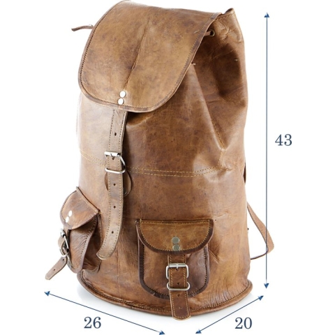 Rugtas Rugzak Cordoba 43x26x20 cm – Handgemaakte Tas van echt leer Vintage Casual Stijl Cognac ECHTE LEDER