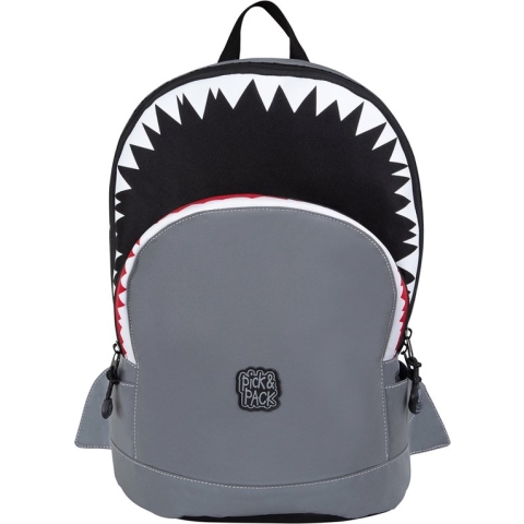Pick & Pack Rugzak Haai - Shark reflecterend kinderrugzak - maat M visible grey